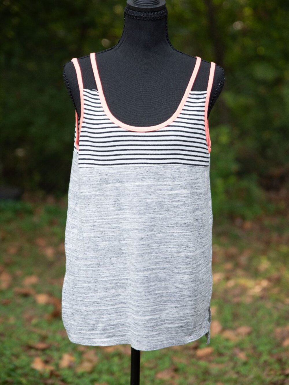 Papermoon mixed-media striped tank top scoop neck Women's Activewear Size Large